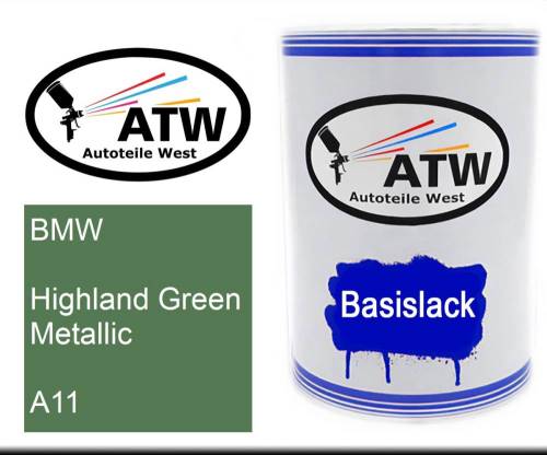 BMW, Highland Green Metallic, A11: 500ml Lackdose, von ATW Autoteile West.